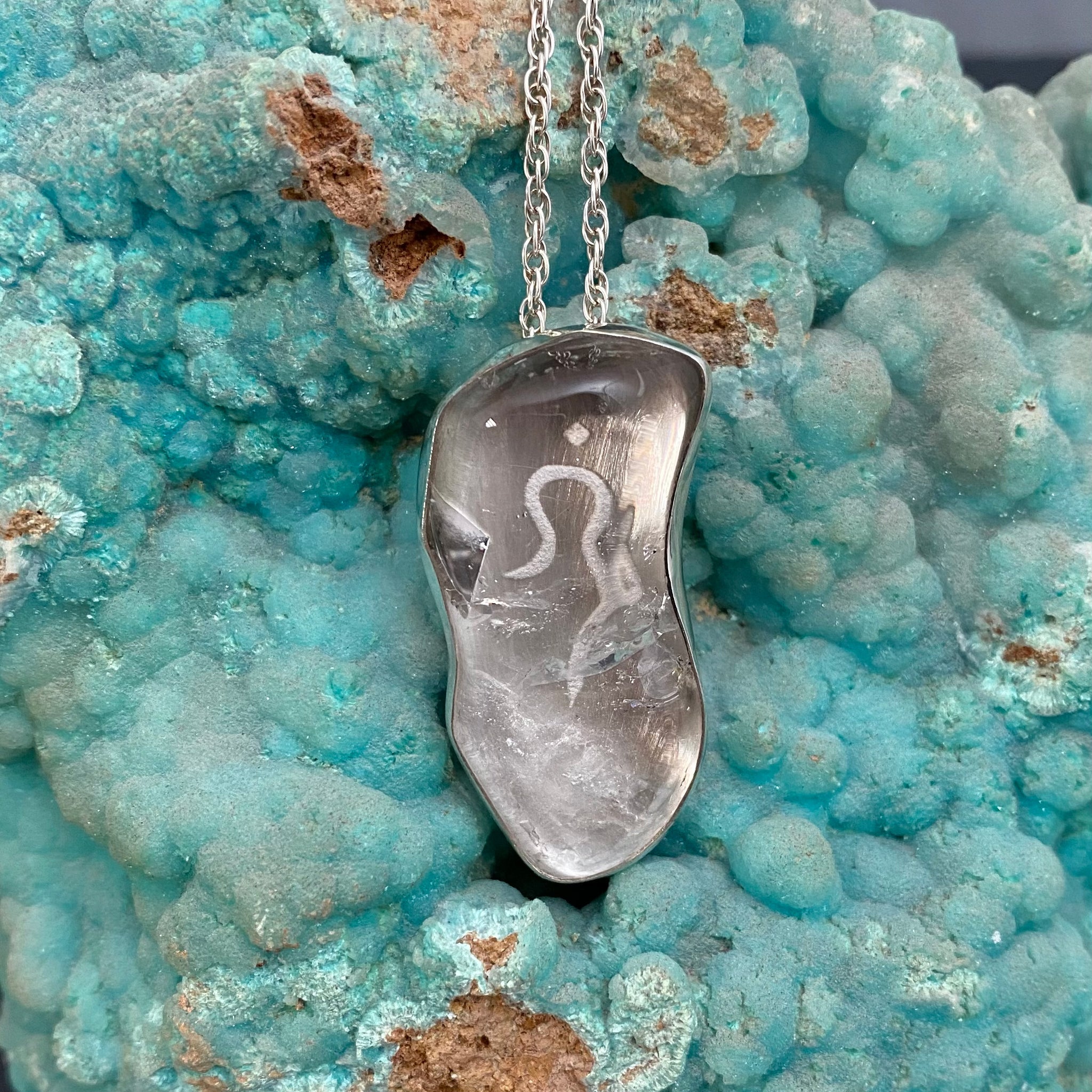 Clear Quartz Sterling Silver Pendant with Divine Feminine Symbol