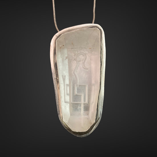 Natural Lemurian Sterling Silver Pendant with Divine Feminine & Sacred Masculine Symbols