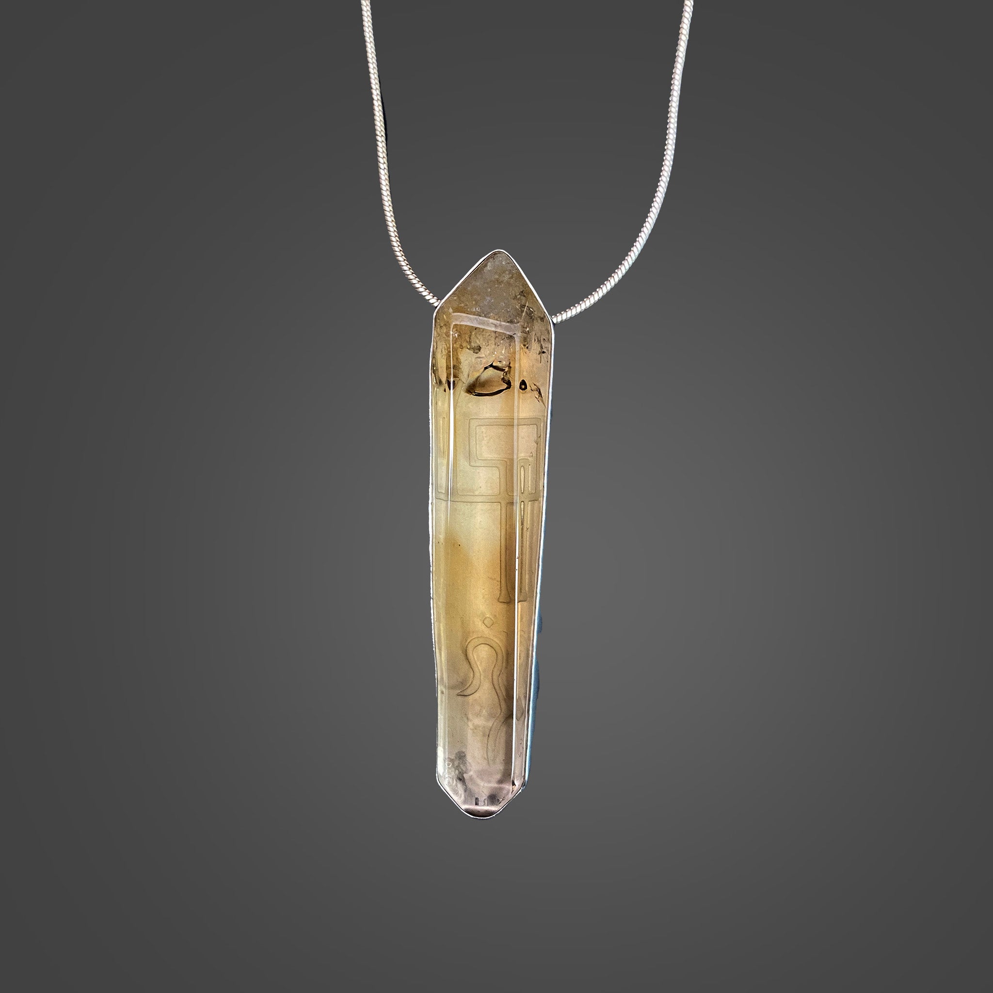 African Citrine Sterling Silver Pendant with Divine Feminine and Sacred Masculine Symbols