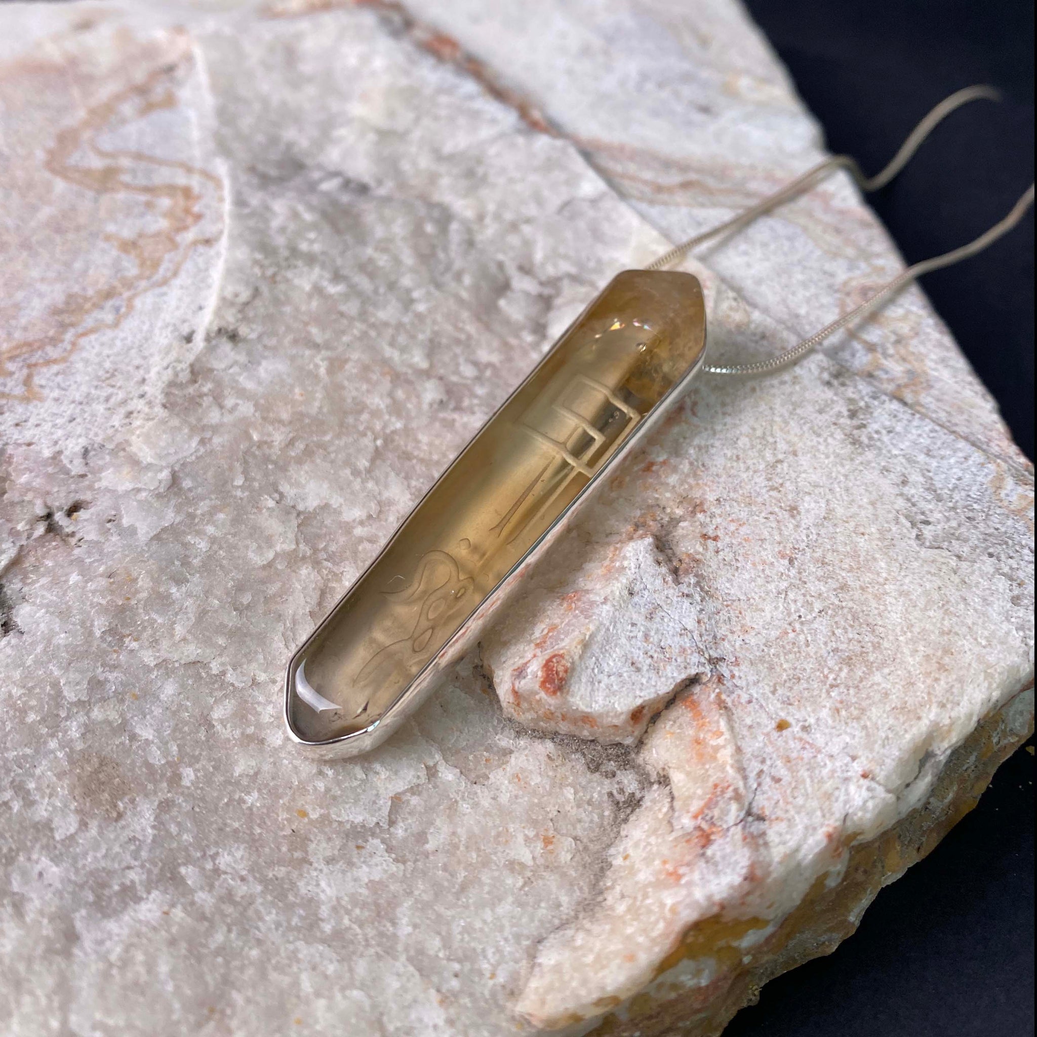 African Citrine Sterling Silver Pendant with Divine Feminine and Sacred Masculine Symbols