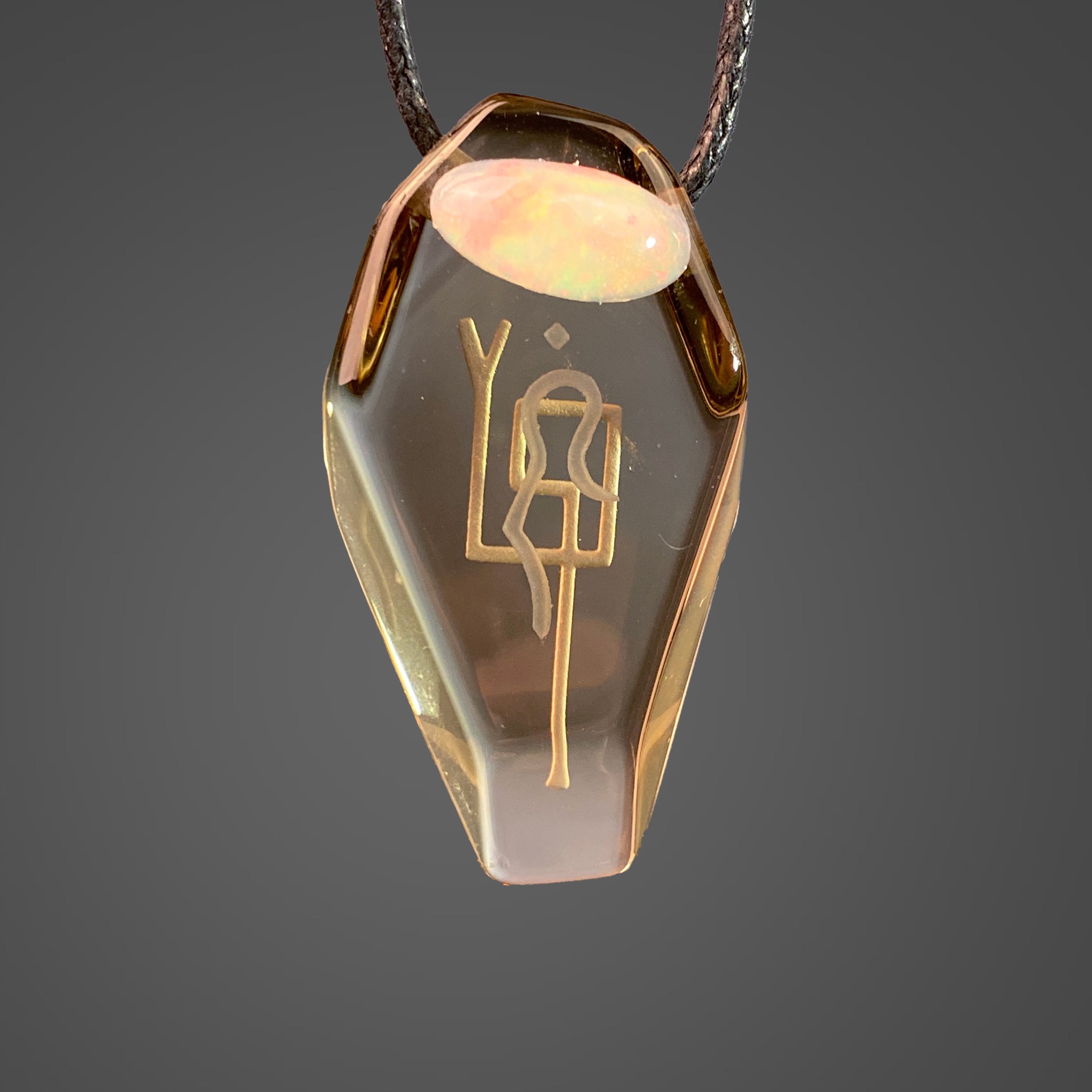 Citrine Pendant with Ethiopian Opal Accent and Divine Feminine and Sacred Masculine Symbols