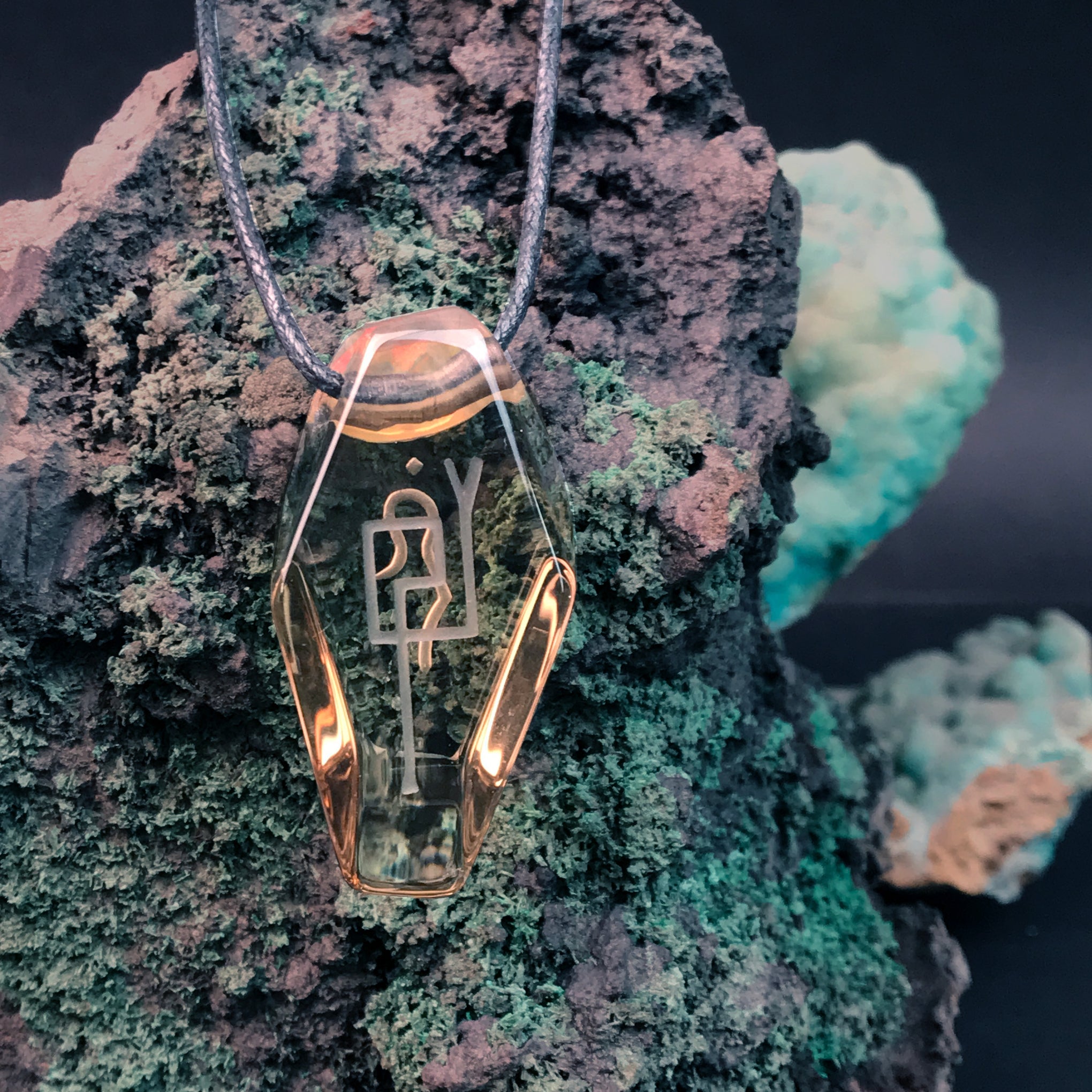 Citrine Pendant with Ethiopian Opal Accent and Divine Feminine and Sacred Masculine Symbols