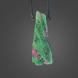 Ruby in Zoisite Pendant with Divine Feminine and Sacred Masculine Symbols