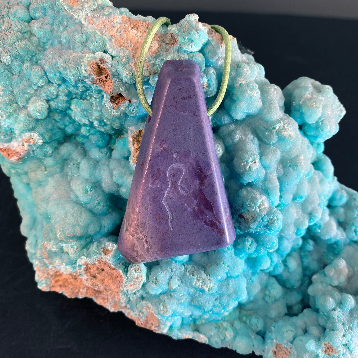 Purple Jade Pendant with Divine Feminine Symbol