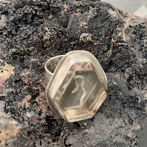 Smoky Quartz Sterling Silver Ring with Divine Feminine Symbol size 8