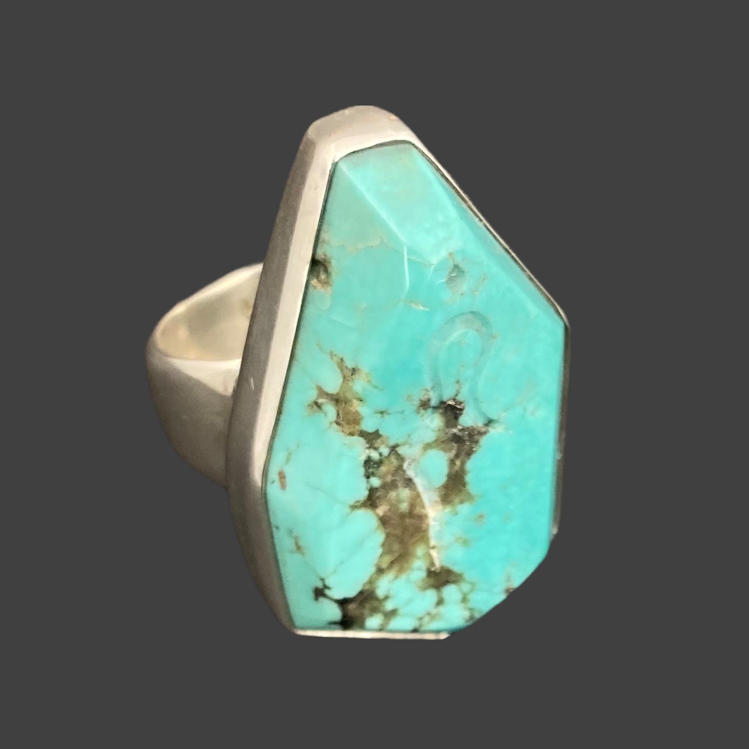 Arizona Turquoise Sterling Silver Ring with Divine Feminine Symbol size 9