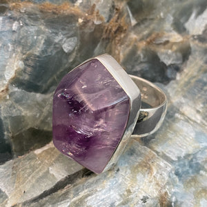 Amethyst Sterling Silver Ring with Divine Feminine Symbol size 8.5