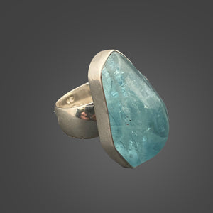 Aquamarine Sterling Silver Ring with Divine Feminine Symbol Size 8.5