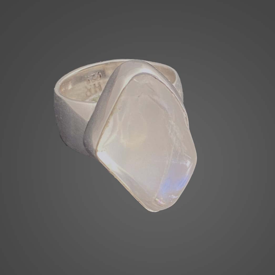 Moonstone Sterling Silver Ring with Divine Feminine Symbol Size 5