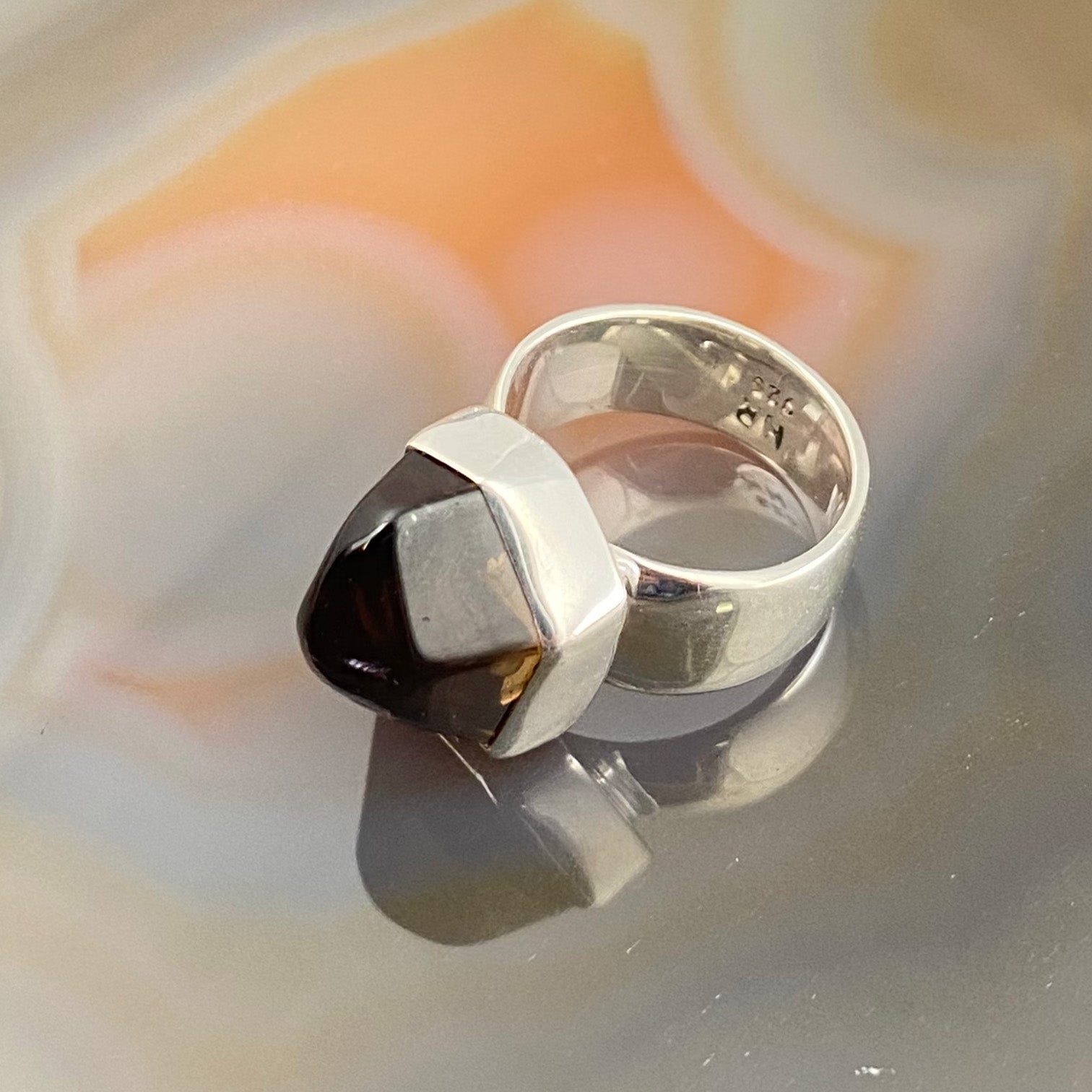 African Citrine Sterling Silver Ring with Divine Feminine Symbol size 5