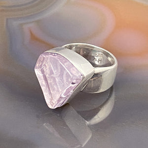 Kunzite Sterling Silver Ring with Divine Feminine Symbol size 5