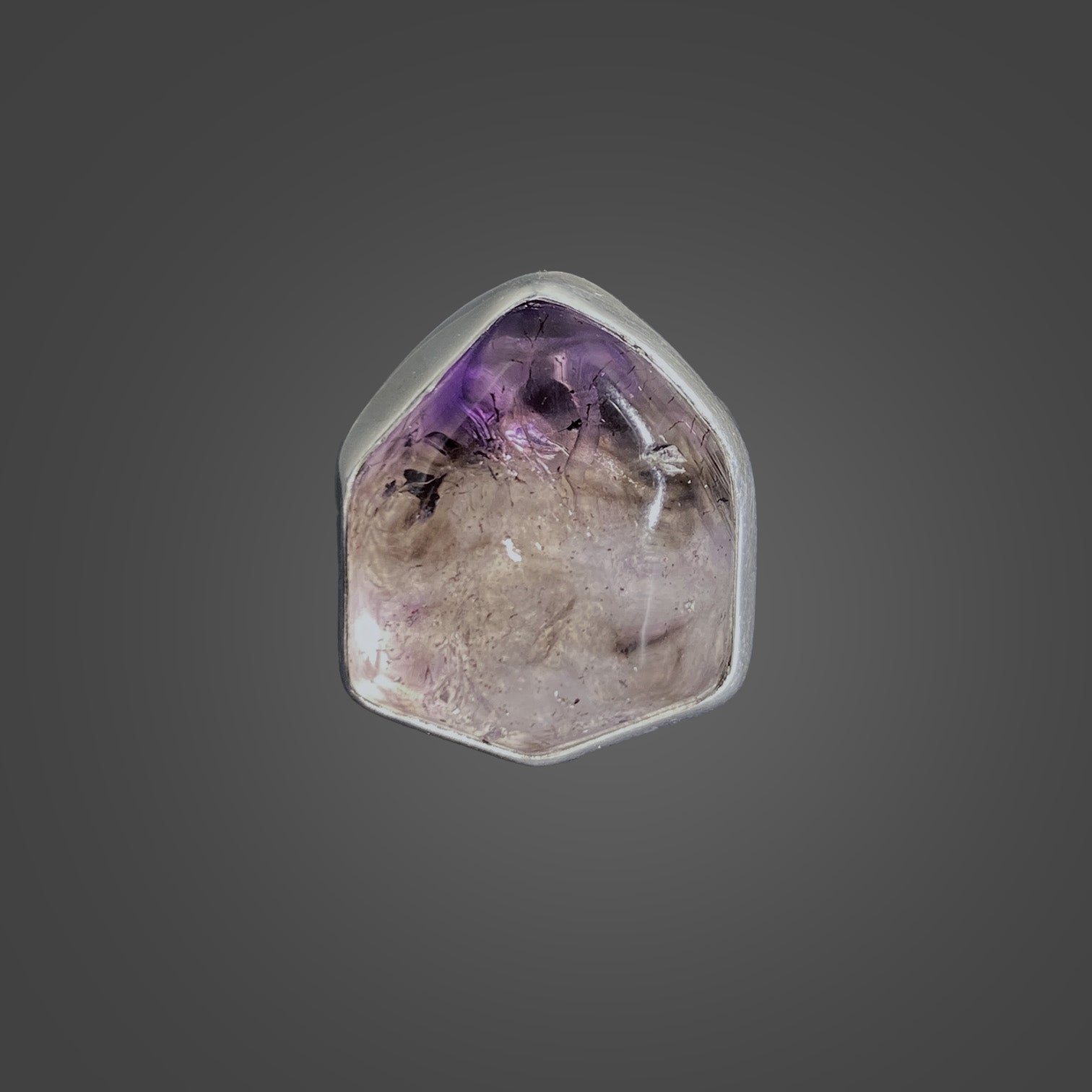 African Smoky Amethyst Sterling Silver Ring with Divine Feminine Symbol size 5