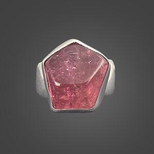 Pink Tourmaline Sterling Silver Ring with Divine Feminine Symbol size 5.5