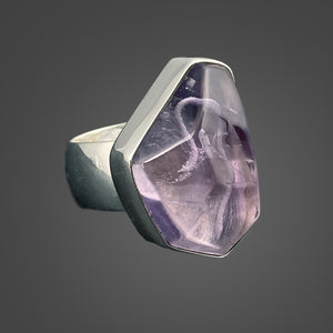 Amethyst Sterling Silver Ring with Divine Feminine Symbol size 5.5