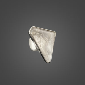 Phantom Quartz Sterling Silver Ring with Divine Feminine Symbol size 5.5