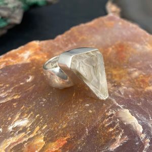 Phantom Quartz Sterling Silver Ring with Divine Feminine Symbol size 5.5