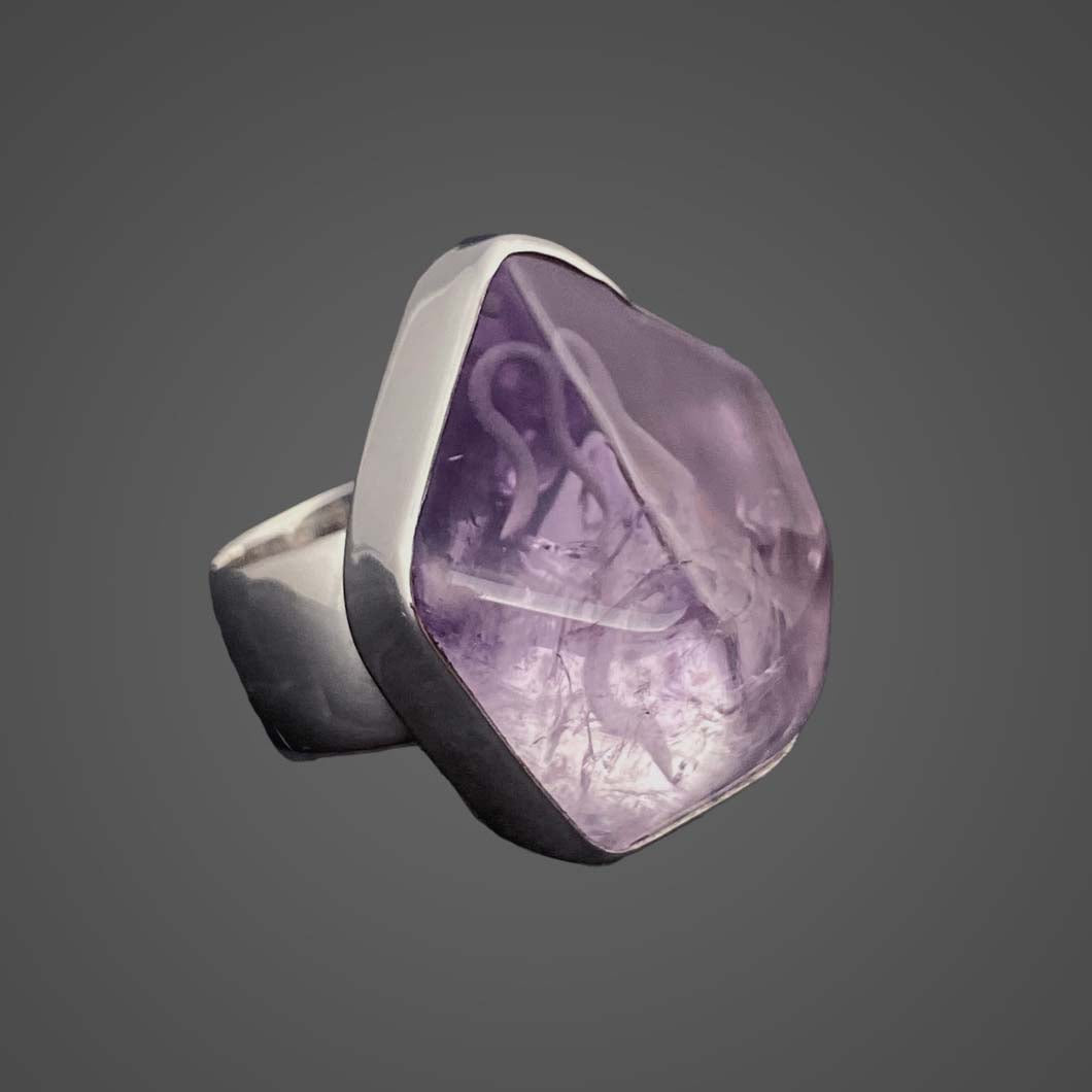 Amethyst Sterling Silver Ring with Divine Feminine Symbol size 5.5