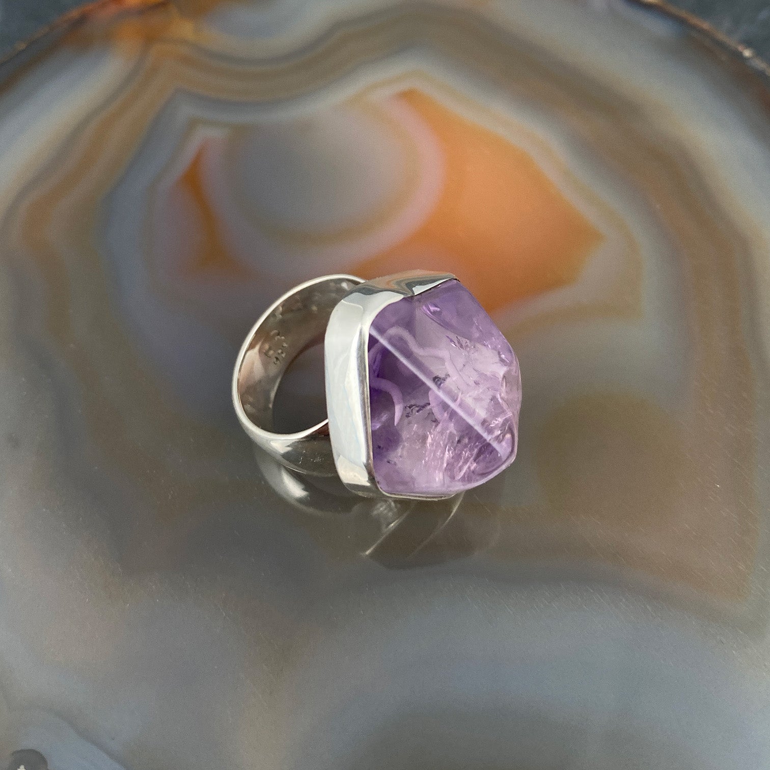 Amethyst Sterling Silver Ring with Divine Feminine Symbol size 5.5