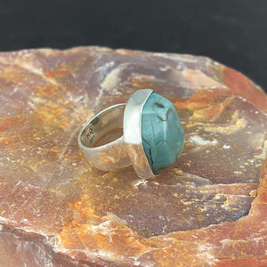Blue Jasper Sterling Silver Ring with Divine Feminine Symbol size 5.5