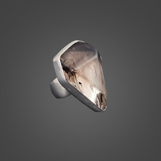 Smoky Elestial Sterling Silver Ring with Divine Feminine Symbol size 5.5
