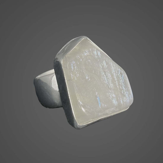 Moonstone Sterling Silver Ring with Divine Feminine Symbol size 5.5