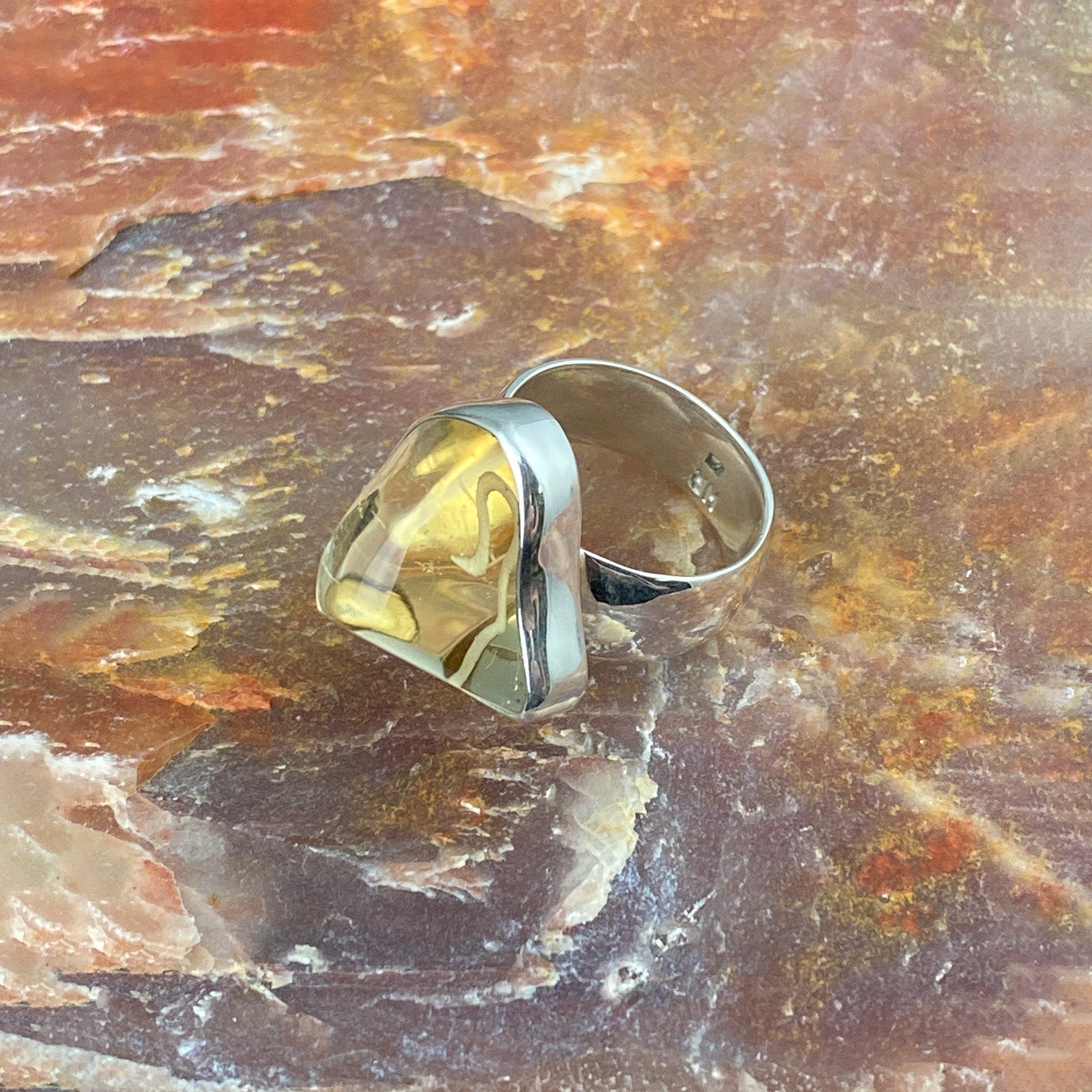 African Citrine Sterling Silver Ring with Divine Feminine Symbol size 7