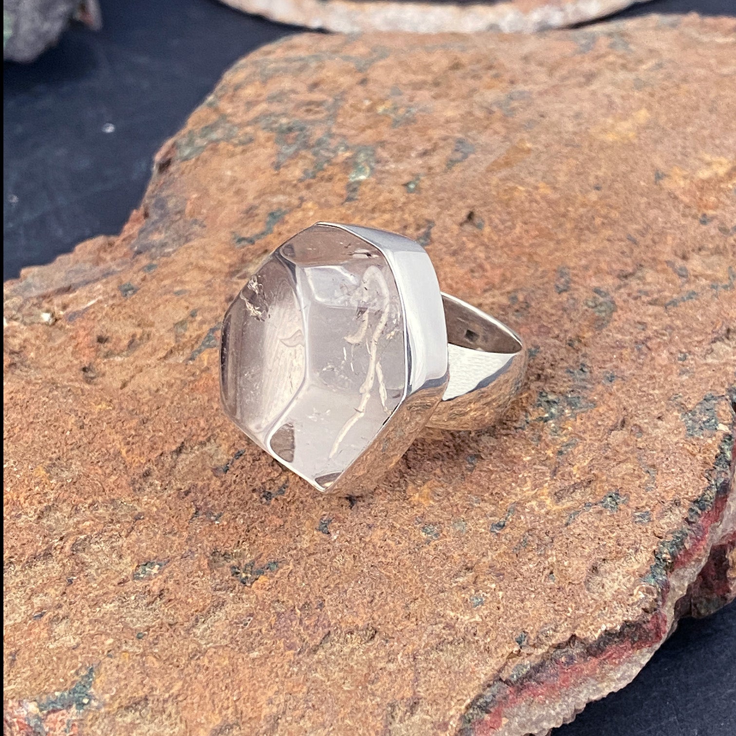 Smoky Quartz Point Sterling Silver Ring with Divine Feminine Symbol size 7