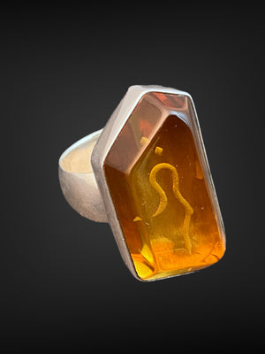 African Citrine Sterling Silver Ring with Divine Feminine Symbol size 8.5