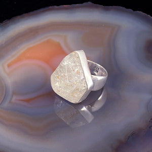 Morganite Sterling Silver Ring with Divine Feminine Symbol size 7