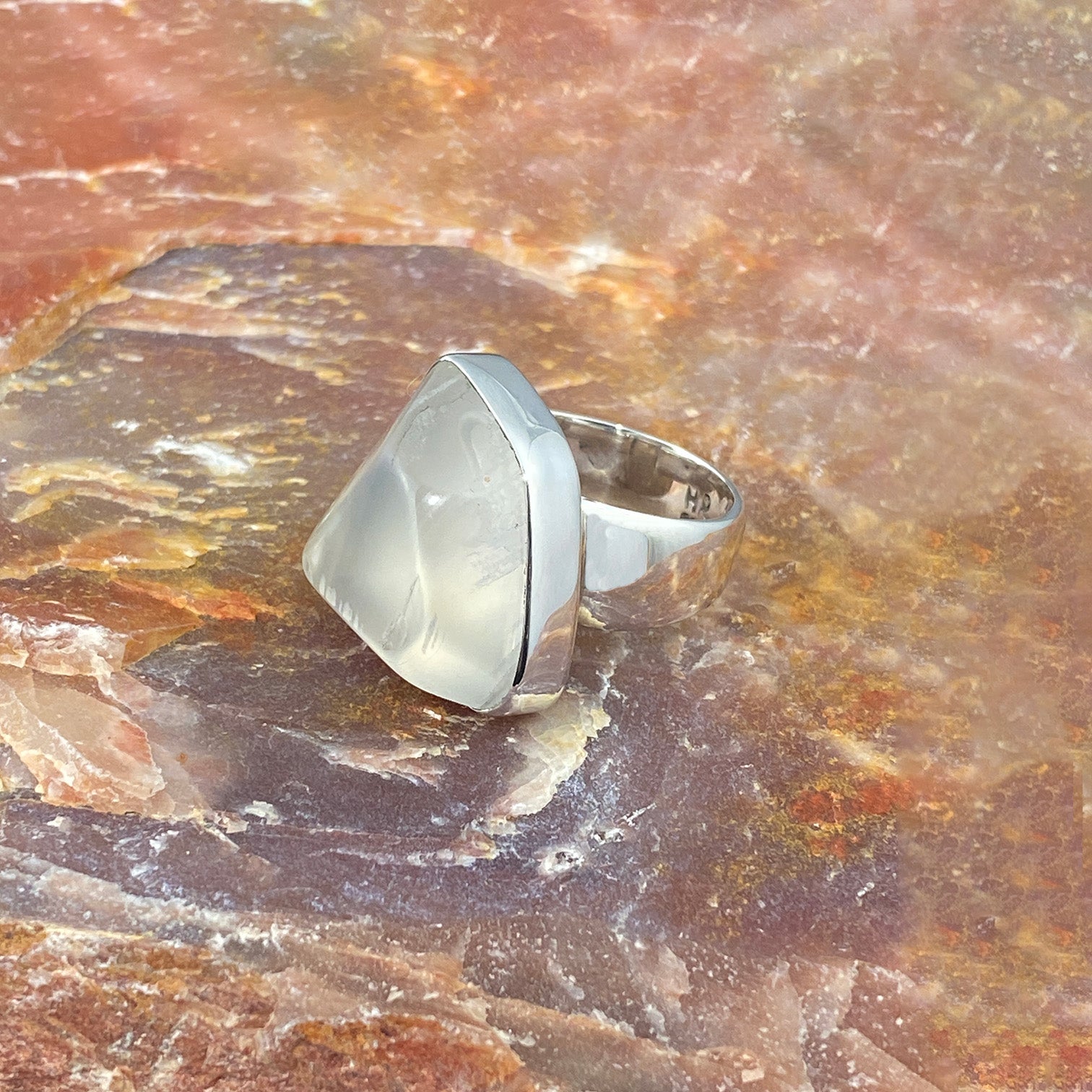 Moonstone Sterling Silver Ring with Divine Feminine Symbol size 7