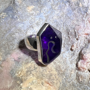 Amethyst Sterling Silver Ring with Divine Feminine Symbol size 8.5