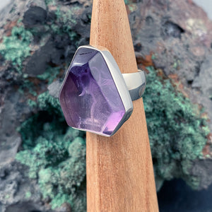 African Amethyst Sterling Silver Ring with Divine Feminine Symbol size 7