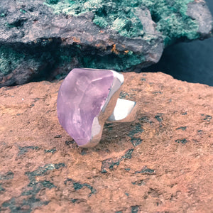Smoky Amethyst Sterling Silver Ring with Divine Feminine Symbol size 8