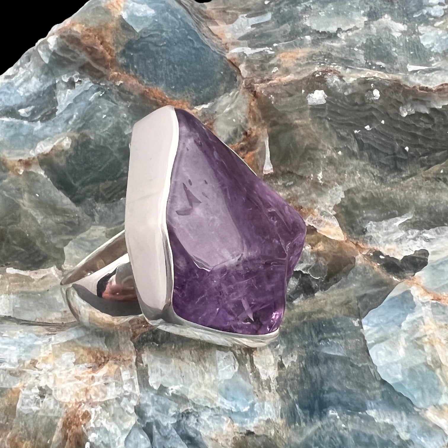 Amethyst Sterling Silver Ring with Divine Feminine Symbol size 10.5