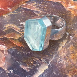 Gem Aquamarine Sterling Silver Ring with Divine Feminine Symbol size 8.5