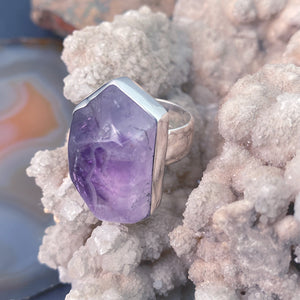 Amethyst Sterling Silver Ring with Divine Feminine Symbol size 10.5