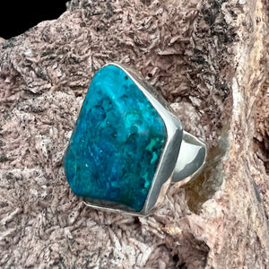Chrysocolla Sterling Silver Ring with Divine Feminine Symbol size 8.5