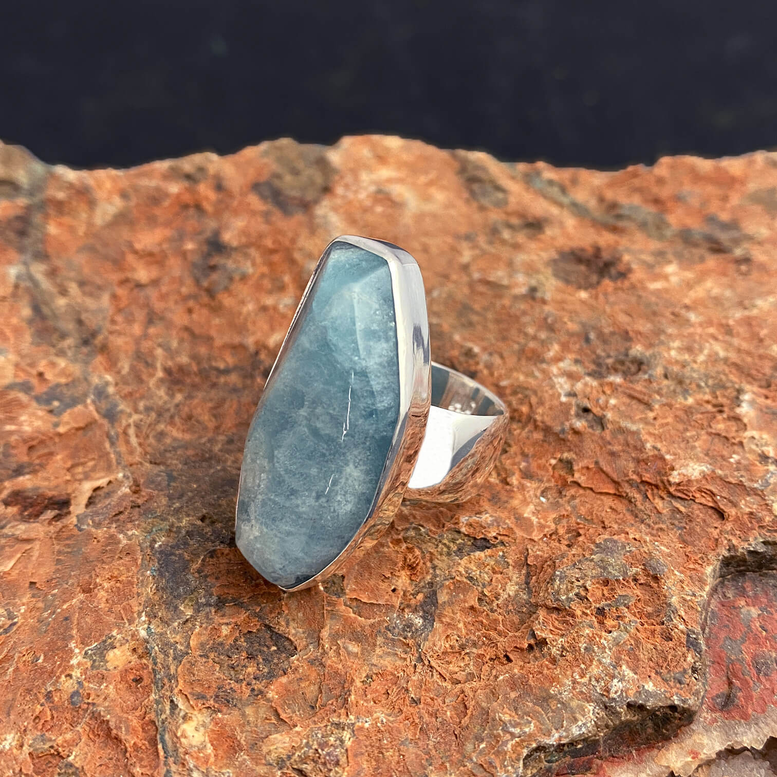 Aquamarine Sterling Silver Ring with Divine Feminine Symbol size 6.5