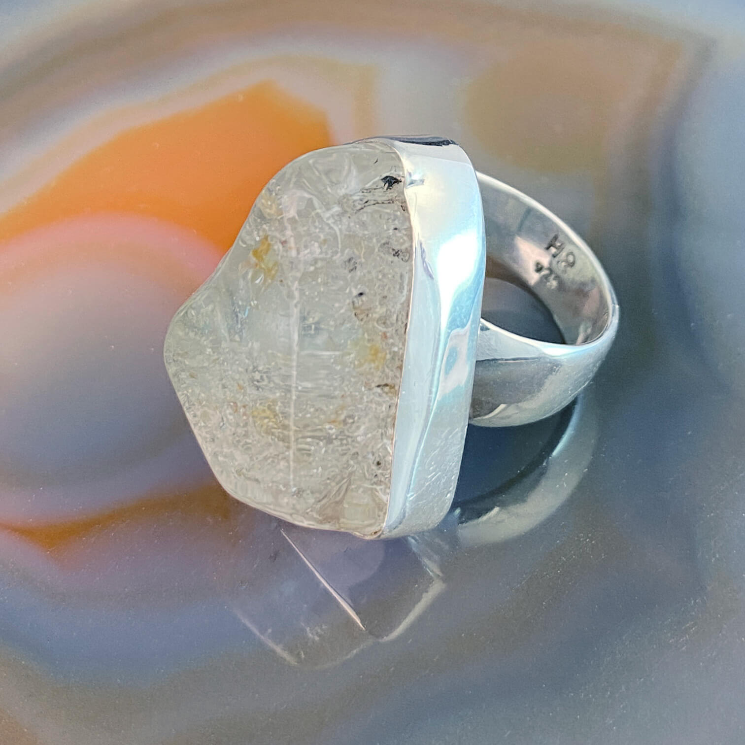 Morganite Sterling Silver Ring with Divine Feminine Symbol size 8.5