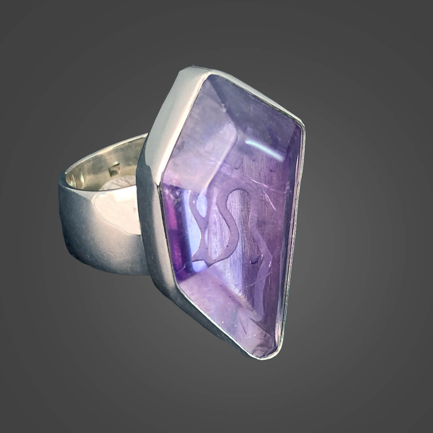 Amethyst Sterling Silver Ring with Divine Feminine Symbol size 8.5