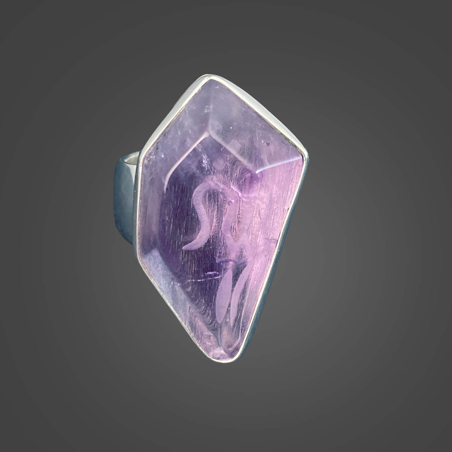 Amethyst Sterling Silver Ring with Divine Feminine Symbol size 8.5