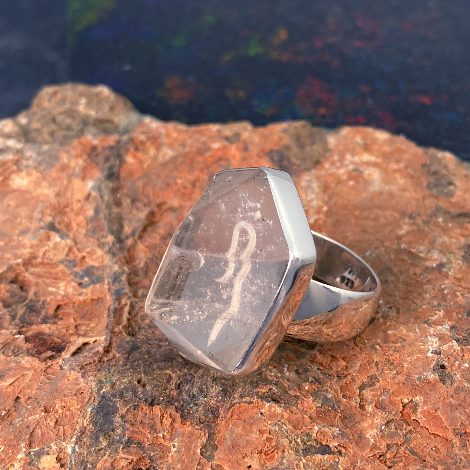 Smoky Quartz Sterling Silver Ring with Divine Feminine Symbol size 9.5