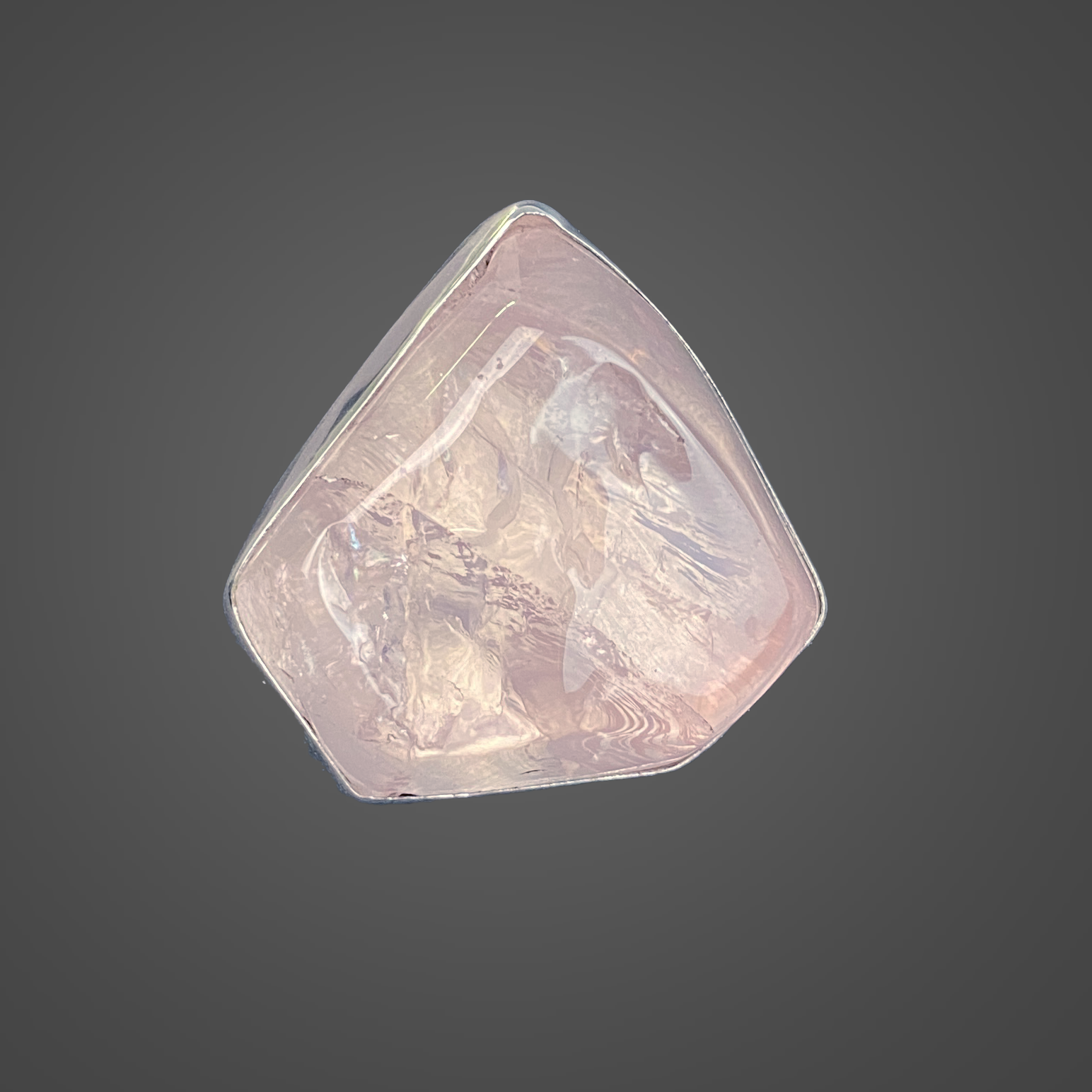 Gem Rose Quartz Sterling Silver Ring with Divine Feminine Symbol