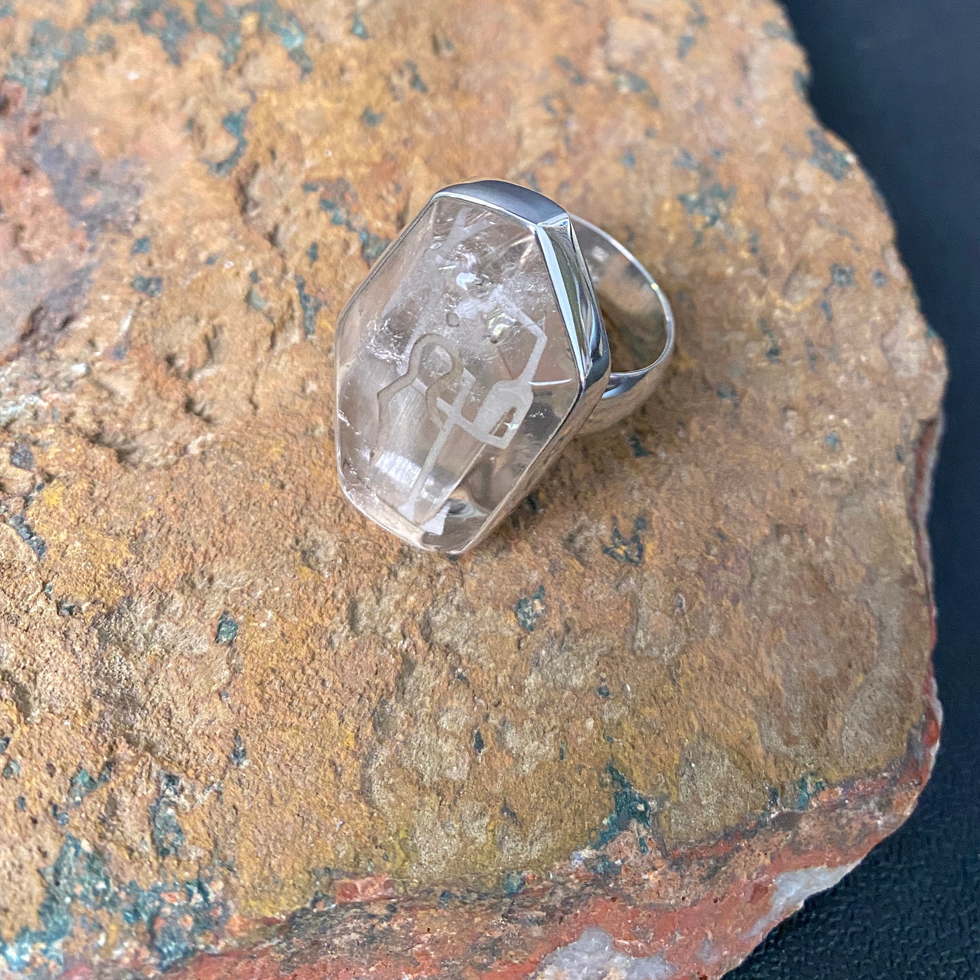 Lemurian Sterling Silver Ring with Divine Feminine and Sacred Masculine Symbols size 10.5